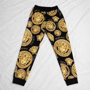 Versace Black and Gold Medusa Pattern Pants